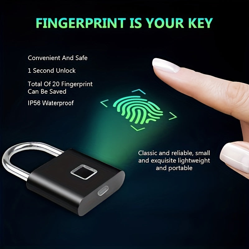 Cadenas Intelligent à Empreinte Digitale – Étanche, Sans Clé, Rechargeable USB, Aluminium Léger pour Bagages, Valises et Sacs à Dos