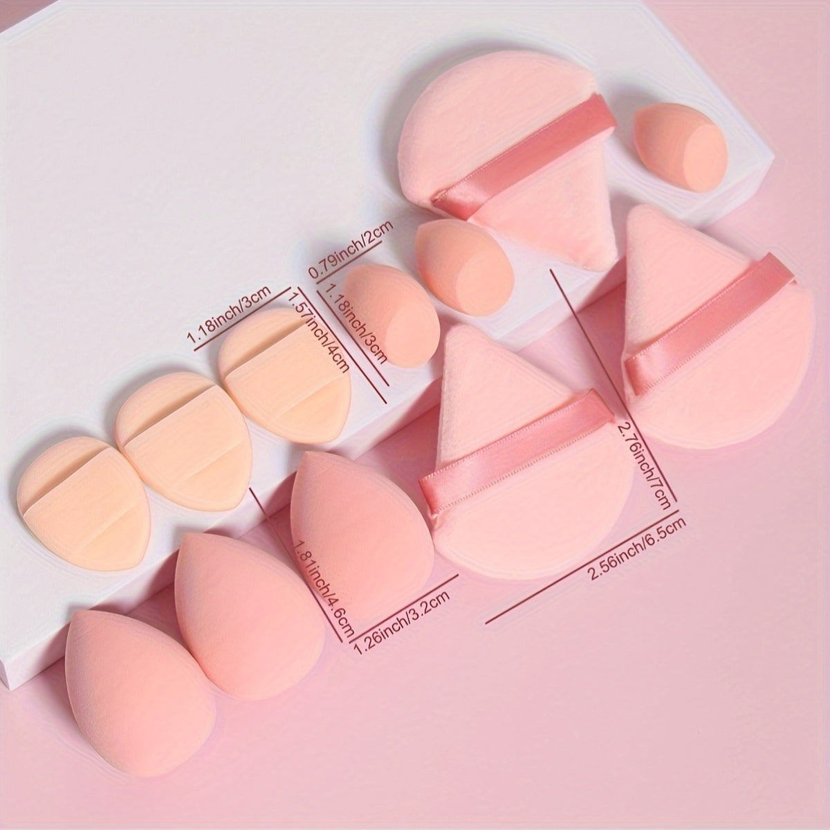 Coffret de 12 Éponges de Maquillage Polyvalentes – 3 Poudriers, 3 Mini Coussinets, 3 Beauty Blenders et 3 Mini Beauty Blenders