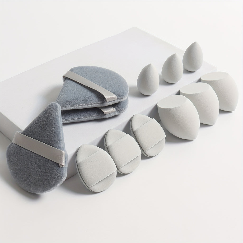 Coffret de 12 Éponges de Maquillage Polyvalentes – 3 Poudriers, 3 Mini Coussinets, 3 Beauty Blenders et 3 Mini Beauty Blenders