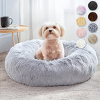 Panier apaisant pour chiens et chats – Lit rond douillet en forme de donut, coussin moelleux en fausse fourrure pour petits, moyens et grands animaux (40 à 99 cm)