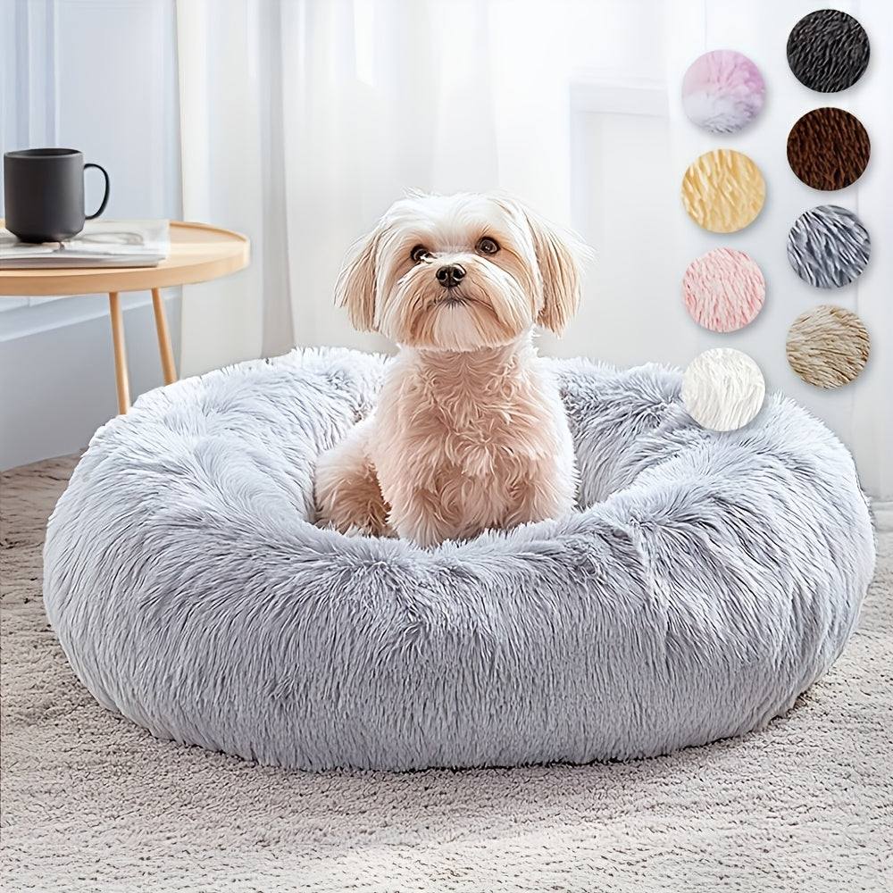 Panier apaisant pour chiens et chats – Lit rond douillet en forme de donut, coussin moelleux en fausse fourrure pour petits, moyens et grands animaux (40 à 99 cm)