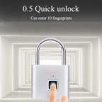 Cadenas Intelligent à Empreinte Digitale – Étanche, Sans Clé, Rechargeable USB, Aluminium Léger pour Bagages, Valises et Sacs à Dos