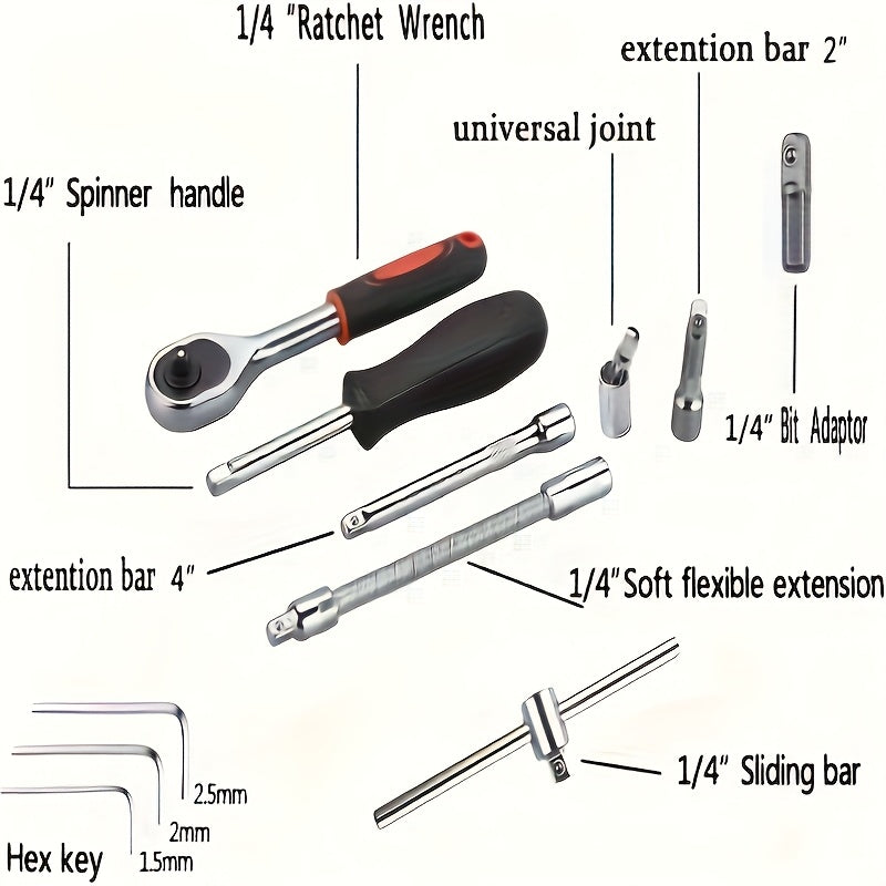 Coffret de clés à douille 150 pcs / 46 pcs – Jeu d’outils durables pour voiture et maison avec boîte de rangement premium