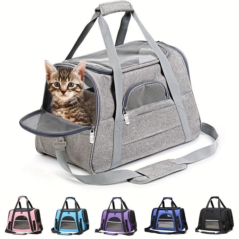 Sac de Transport Chat Portable – Grande Capacité, Respirant, avec Tapis Douillet, Fermeture Éclair, Maille Ventilée et Lanières Sécurisées pour Voiture et Voyages