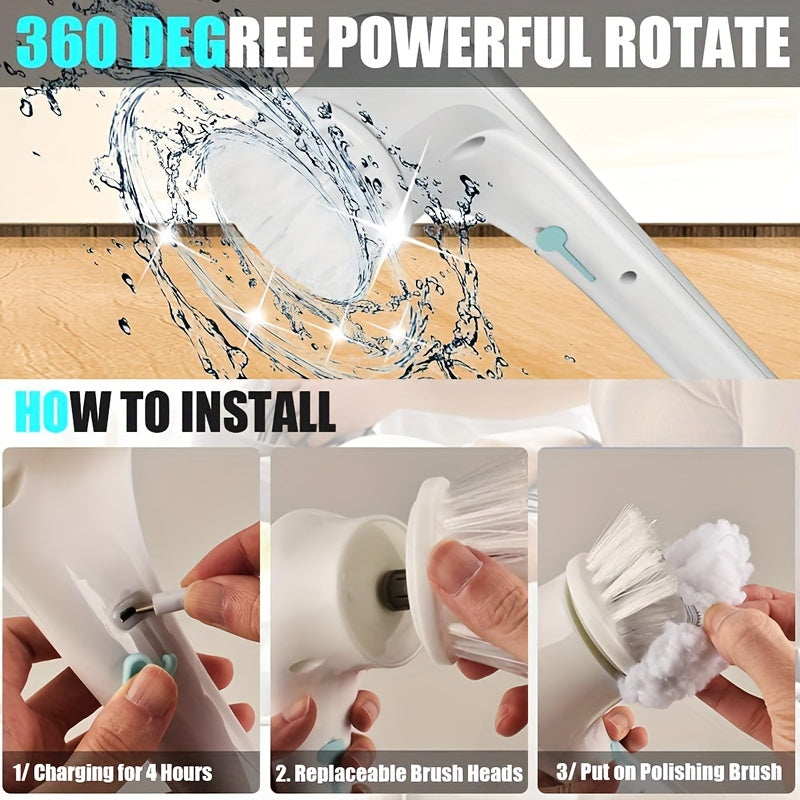 Brosse électrique de nettoyage ANKRIYUL avec 5 têtes interchangeables – Nettoyeur rotatif portable sans fil pour salle de bain, baignoire, carrelage, sol et cuisine – Recharge USB, batterie 800mAh