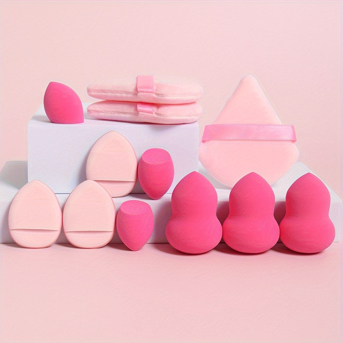 Coffret de 12 Éponges de Maquillage Polyvalentes – 3 Poudriers, 3 Mini Coussinets, 3 Beauty Blenders et 3 Mini Beauty Blenders