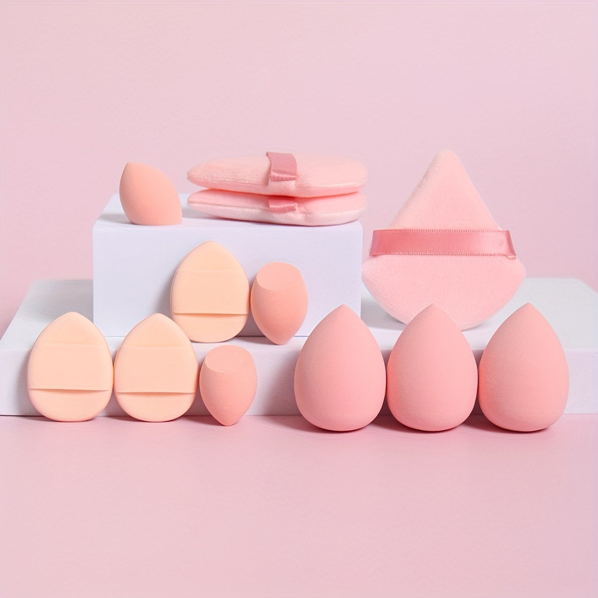 Coffret de 12 Éponges de Maquillage Polyvalentes – 3 Poudriers, 3 Mini Coussinets, 3 Beauty Blenders et 3 Mini Beauty Blenders