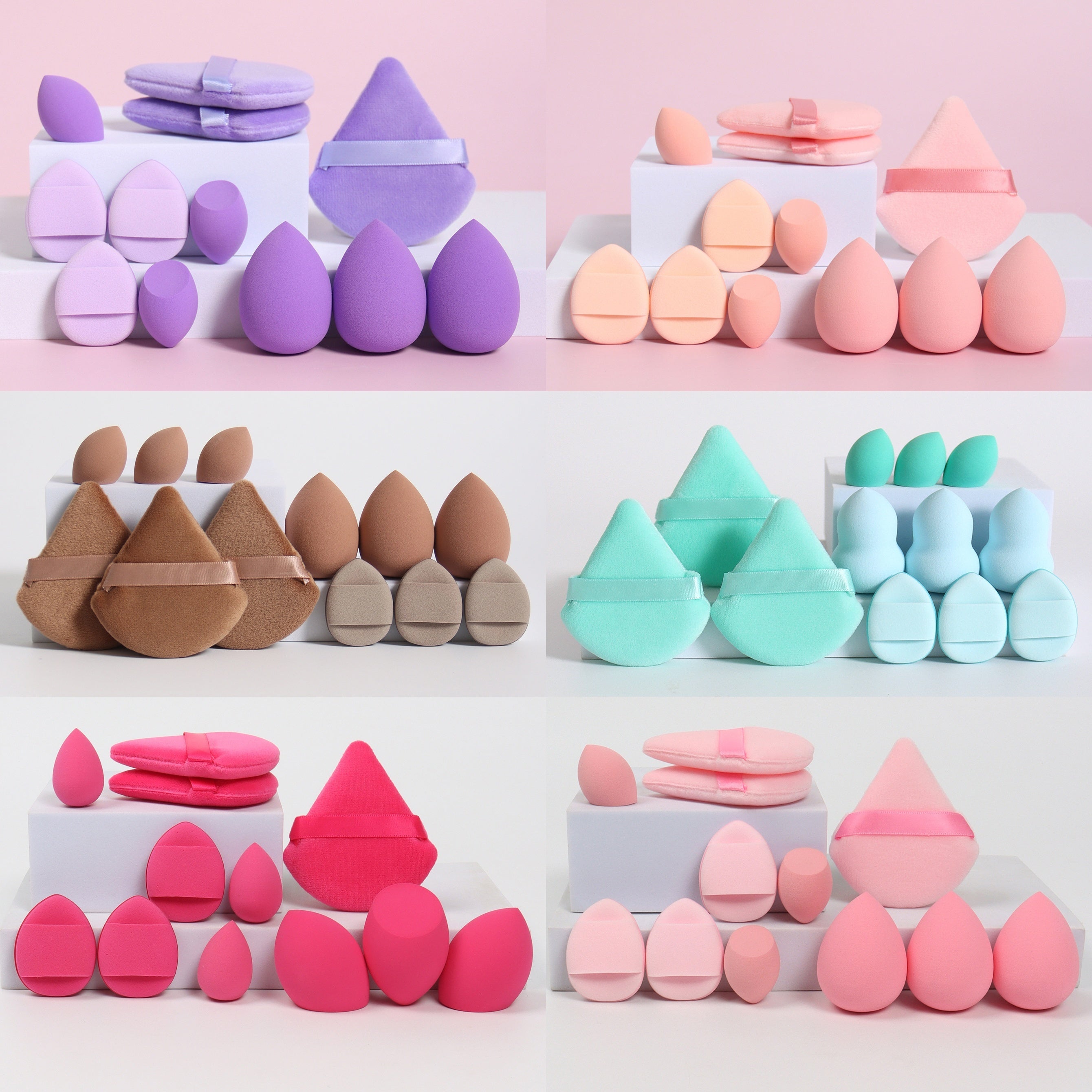 Coffret de 12 Éponges de Maquillage Polyvalentes – 3 Poudriers, 3 Mini Coussinets, 3 Beauty Blenders et 3 Mini Beauty Blenders