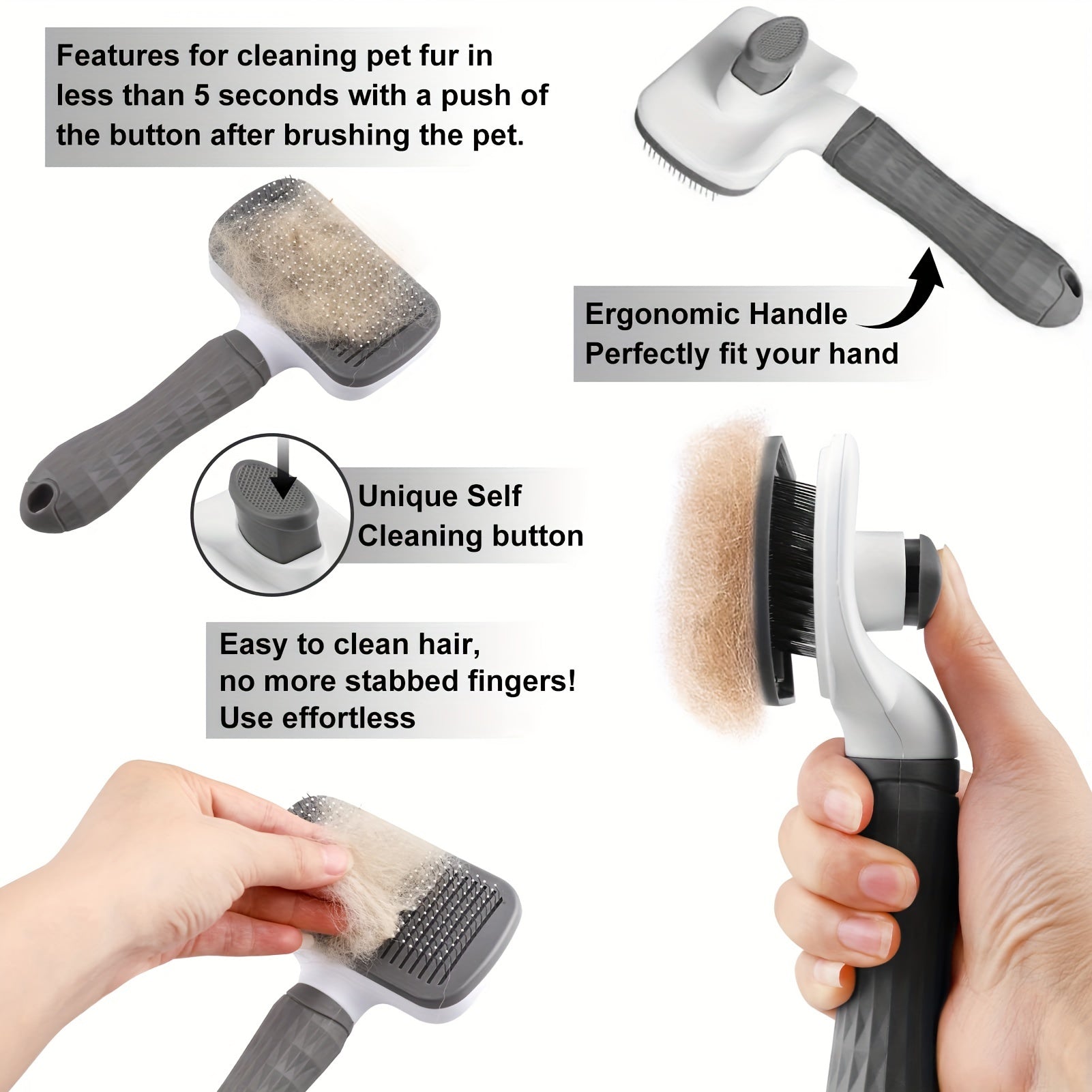 Brosse et peigne de massage 2-en-1 pour chiens et chats – Design ergonomique, tête détachable, élimination des poils morts et toilettage efficace, réduit la perte de poils
