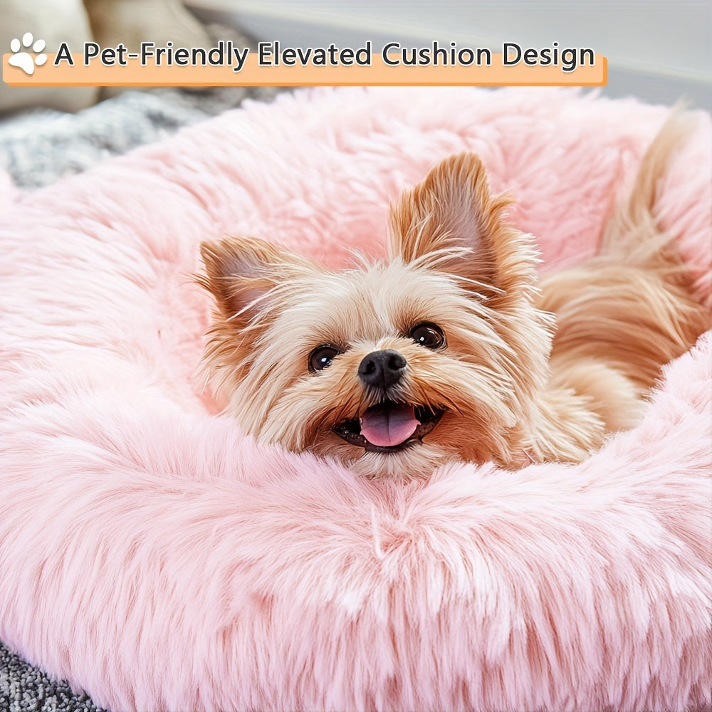 Panier apaisant pour chiens et chats – Lit rond douillet en forme de donut, coussin moelleux en fausse fourrure pour petits, moyens et grands animaux (40 à 99 cm)