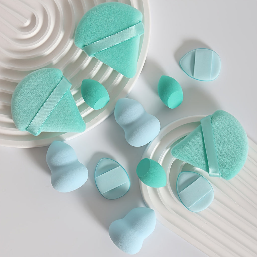 Coffret de 12 Éponges de Maquillage Polyvalentes – 3 Poudriers, 3 Mini Coussinets, 3 Beauty Blenders et 3 Mini Beauty Blenders