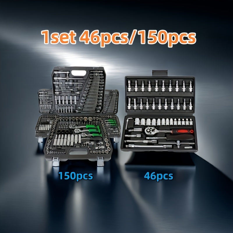 Coffret de clés à douille 150 pcs / 46 pcs – Jeu d’outils durables pour voiture et maison avec boîte de rangement premium