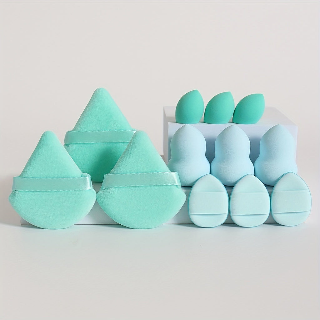 Coffret de 12 Éponges de Maquillage Polyvalentes – 3 Poudriers, 3 Mini Coussinets, 3 Beauty Blenders et 3 Mini Beauty Blenders