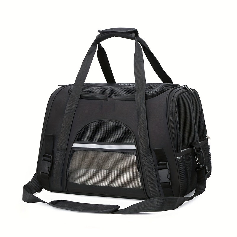 Sac de Transport Chat Portable – Grande Capacité, Respirant, avec Tapis Douillet, Fermeture Éclair, Maille Ventilée et Lanières Sécurisées pour Voiture et Voyages
