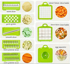 Hachoir et Coupe-Légumes 16-en-1 – 8 Lames Acier Inoxydable, Conteneur Détachable, Semi-Automatique