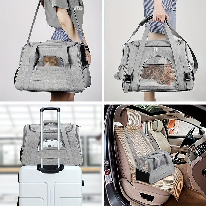 Sac de Transport Chat Portable – Grande Capacité, Respirant, avec Tapis Douillet, Fermeture Éclair, Maille Ventilée et Lanières Sécurisées pour Voiture et Voyages