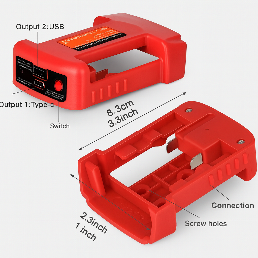 Adaptateur USB pour batterie Milwaukee M18 18V – Double port de charge USB et Type-C