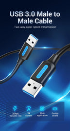Vention Câble USB Mâle à Mâle | Extension USB 2.0 / 3.0 Haute Vitesse – Câble Extender pour Transfert de Données, Haut-parleur, Radiateur, Webcam HD, Voiture