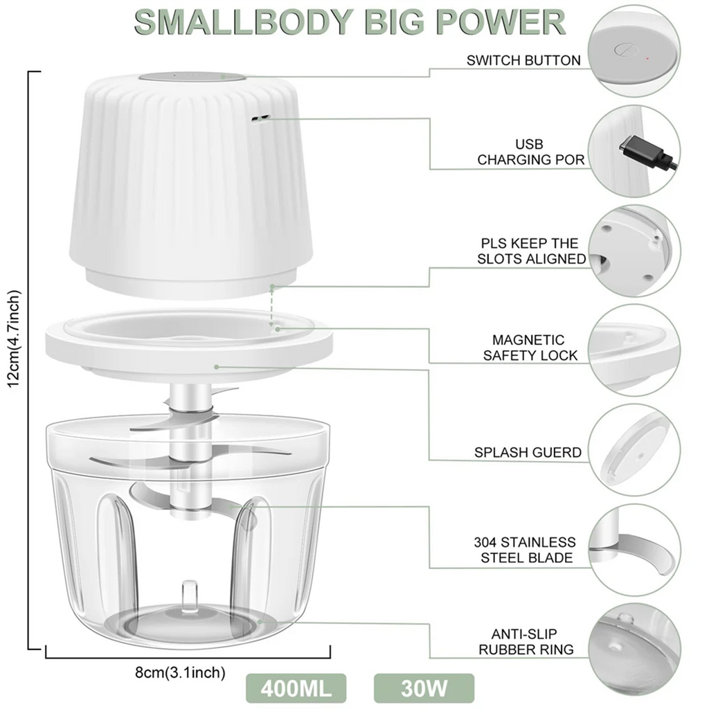 Hachoir Électrique AT13 400ML – Mini Mixeur USB Portable avec 6 Lames