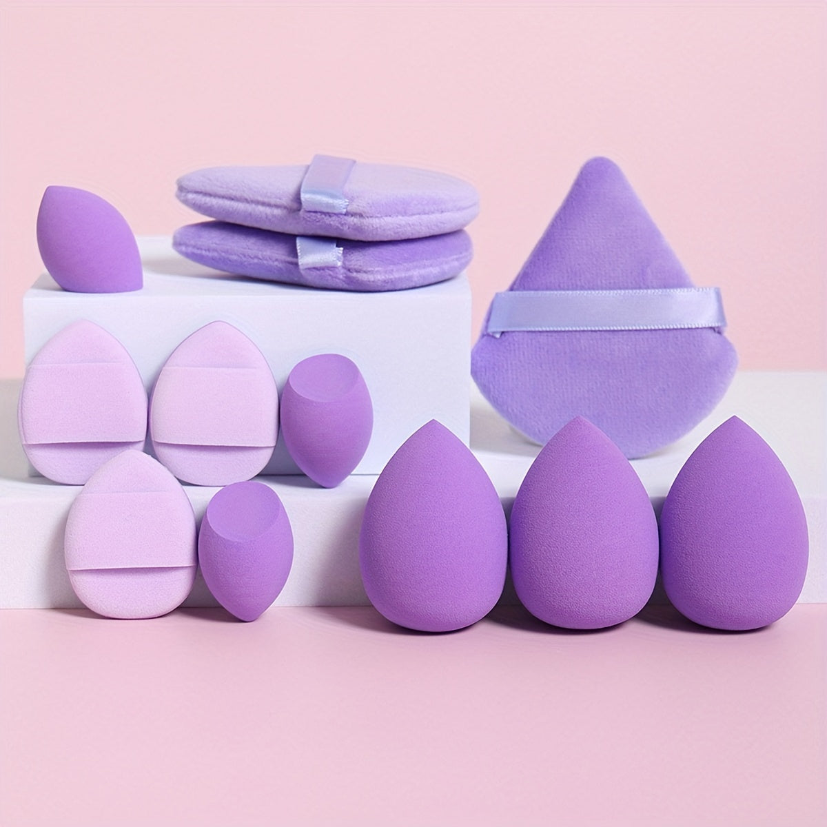 Coffret de 12 Éponges de Maquillage Polyvalentes – 3 Poudriers, 3 Mini Coussinets, 3 Beauty Blenders et 3 Mini Beauty Blenders