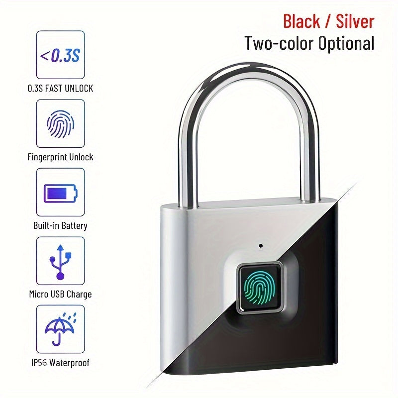 Cadenas Intelligent à Empreinte Digitale – Étanche, Sans Clé, Rechargeable USB, Aluminium Léger pour Bagages, Valises et Sacs à Dos