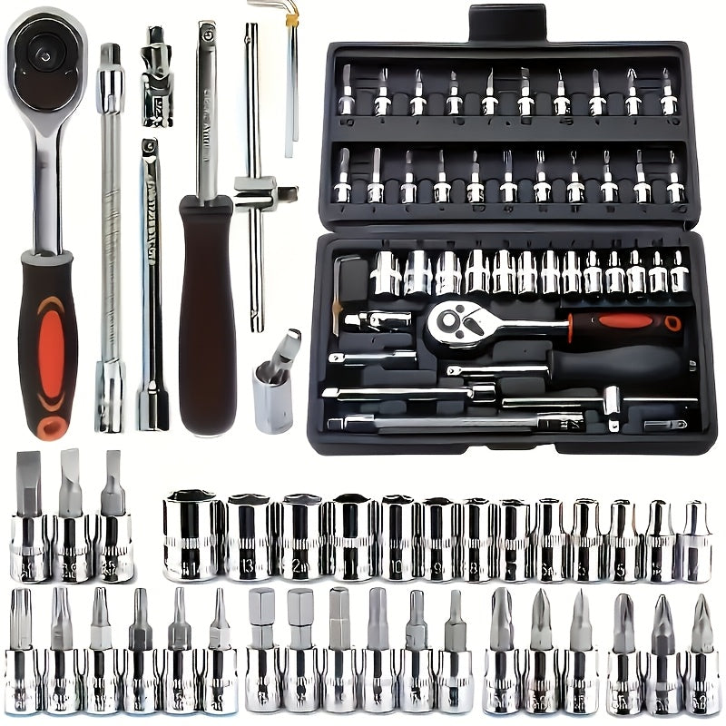 Coffret de clés à douille 150 pcs / 46 pcs – Jeu d’outils durables pour voiture et maison avec boîte de rangement premium