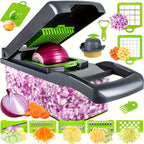 Hachoir et Coupe-Légumes 16-en-1 – 8 Lames Acier Inoxydable, Conteneur Détachable, Semi-Automatique