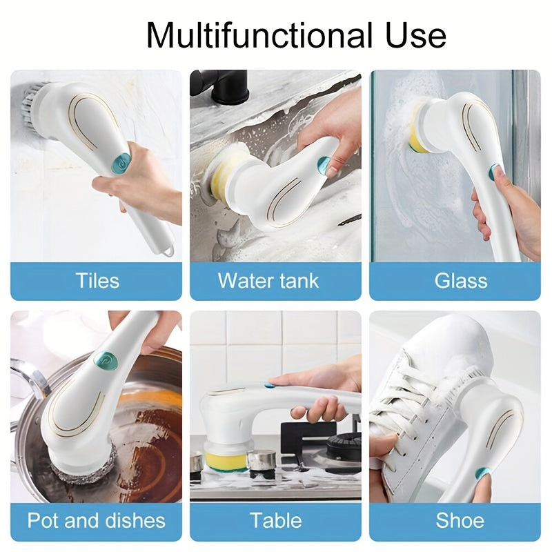 Brosse électrique de nettoyage ANKRIYUL avec 5 têtes interchangeables – Nettoyeur rotatif portable sans fil pour salle de bain, baignoire, carrelage, sol et cuisine – Recharge USB, batterie 800mAh