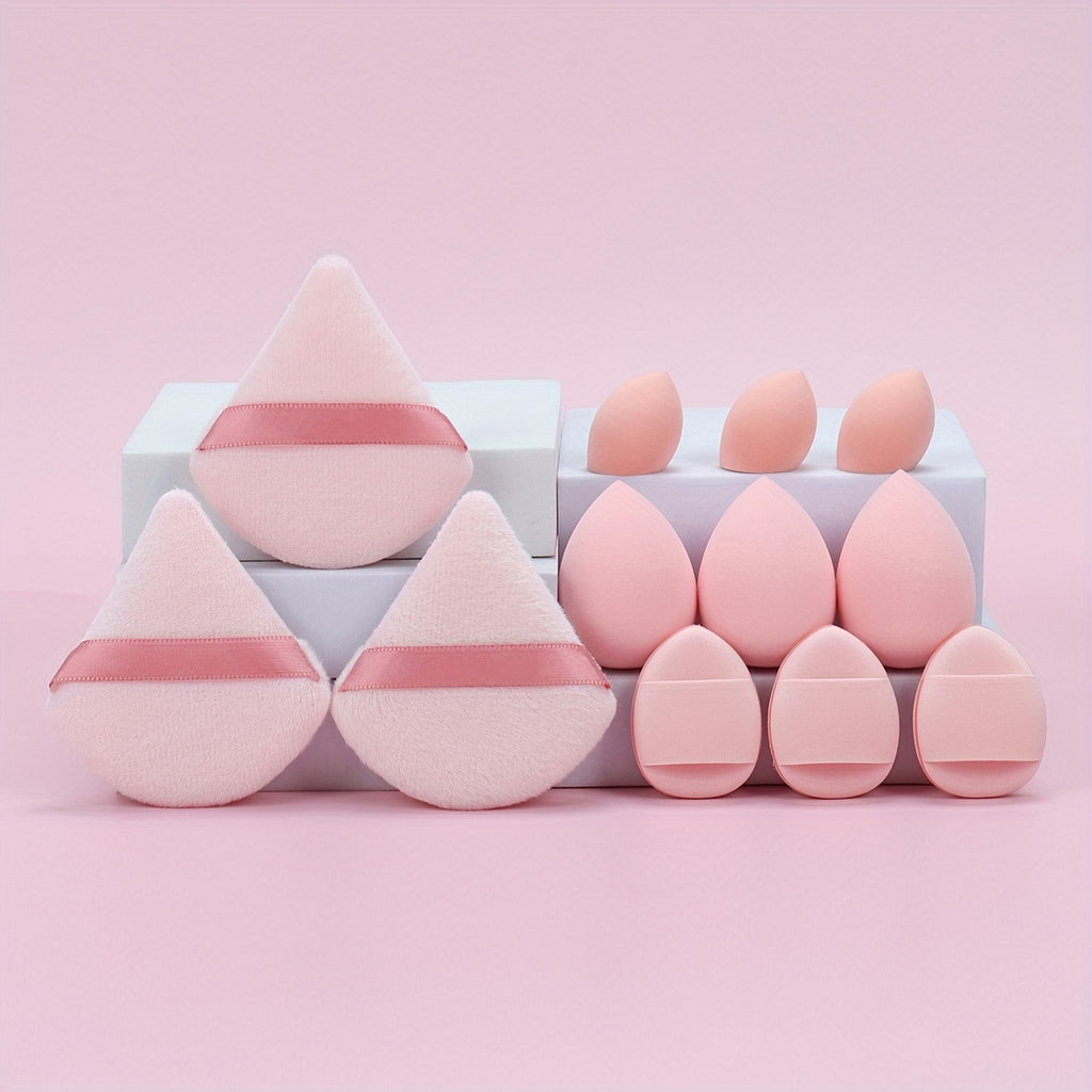 Coffret de 12 Éponges de Maquillage Polyvalentes – 3 Poudriers, 3 Mini Coussinets, 3 Beauty Blenders et 3 Mini Beauty Blenders