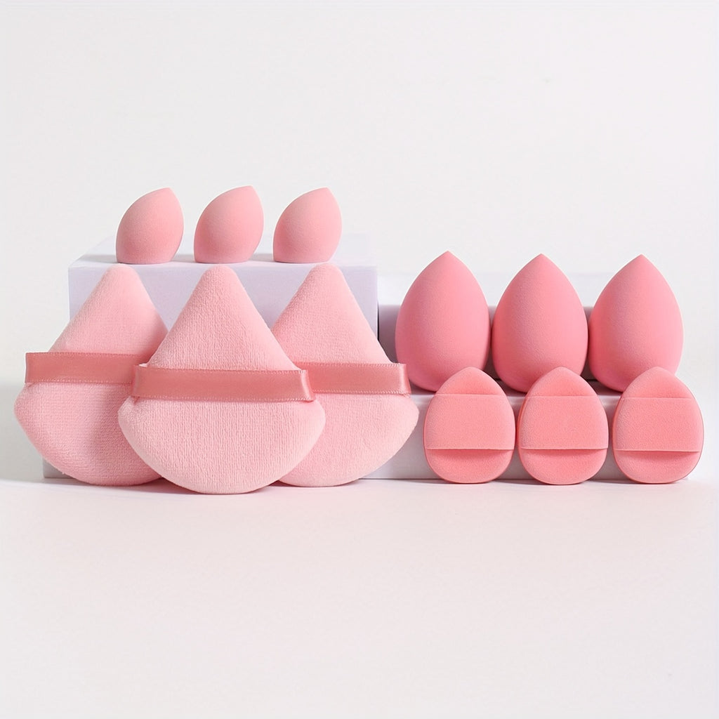 Coffret de 12 Éponges de Maquillage Polyvalentes – 3 Poudriers, 3 Mini Coussinets, 3 Beauty Blenders et 3 Mini Beauty Blenders